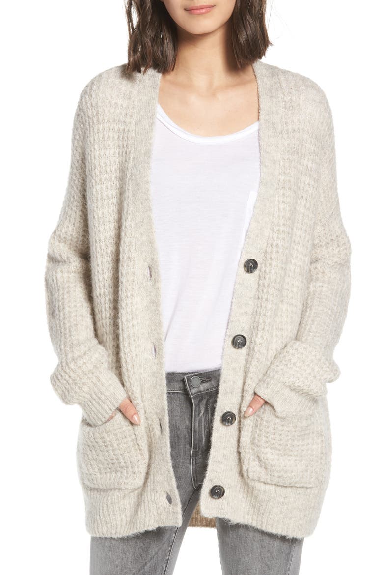 Oversized Waffle Stitch Cardigan, Main, color, BEIGE BIRCH