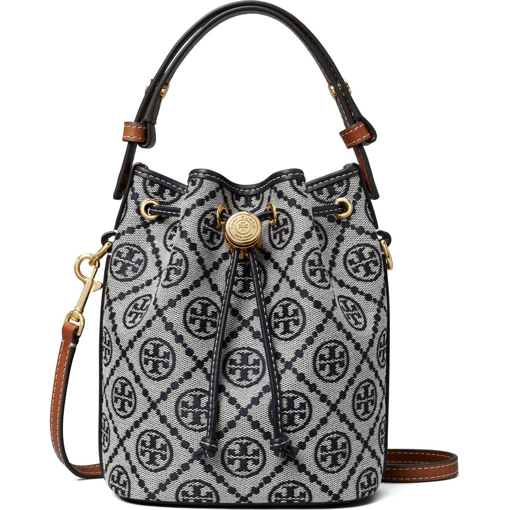 Tory Burch Mini T Monogram Jacquard Bucket Bag In Tory Navy