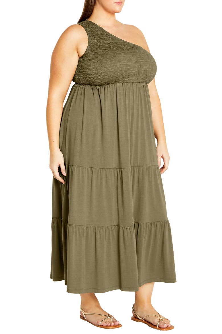 Darcy Smocked One Shoulder Dress, Alternate, color, OLIVE