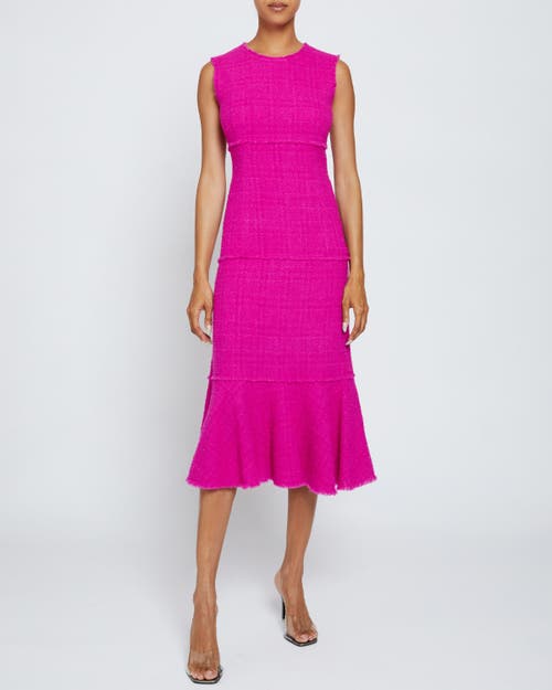 Santorelli Andi Tiered Fringe-trim Tweed Midi Dress In Magenta