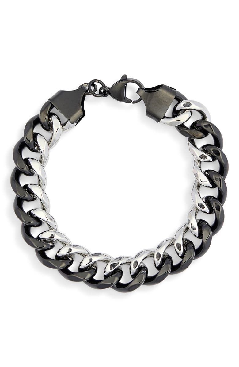AMERICAN EXCHANGE Men's Two-Tone Curb Chain Bracelet, Alternate, color, Silver/ Gun