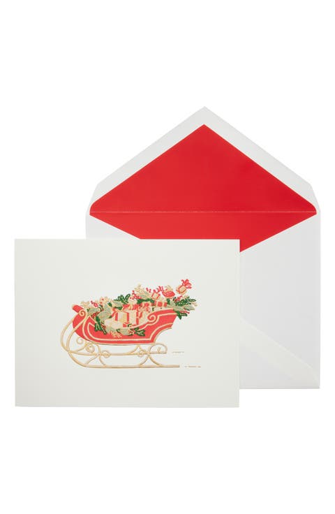 Set of 10 Santa's Sleigh Holiday Greeting Cards & Envelopes