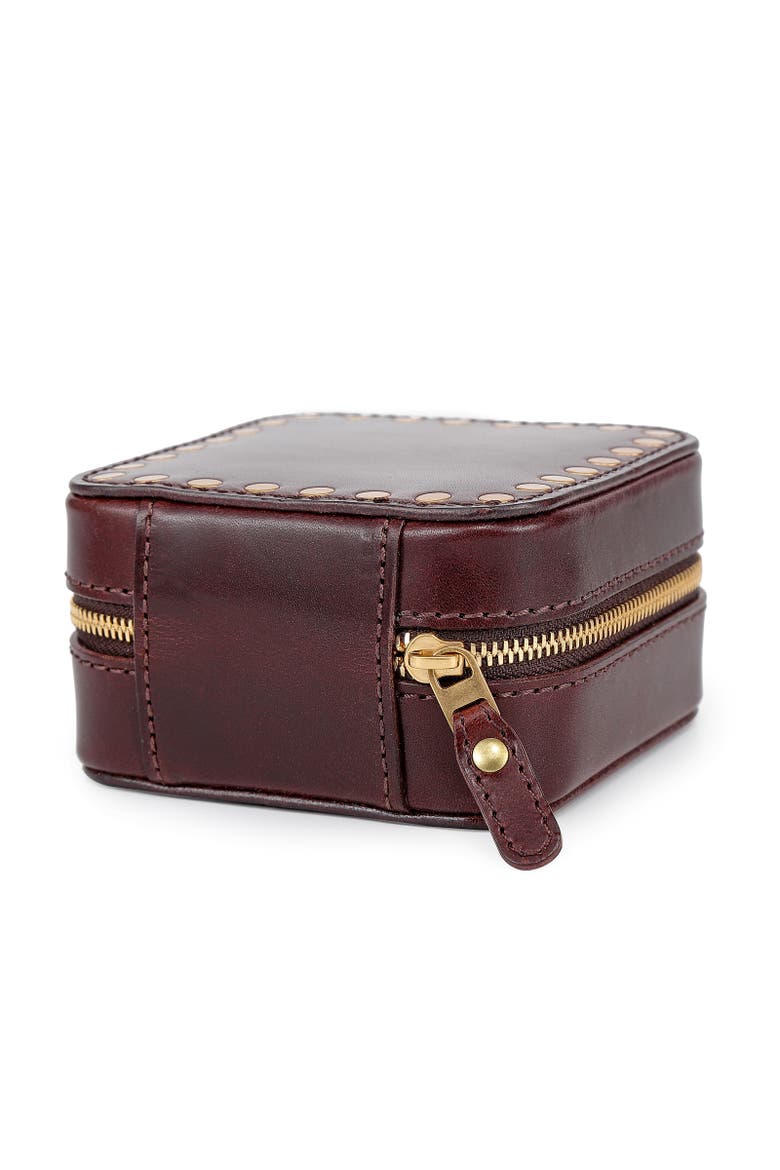 Cube Genuine Leather Compact Jewelry Box, Alternate, color, Brown