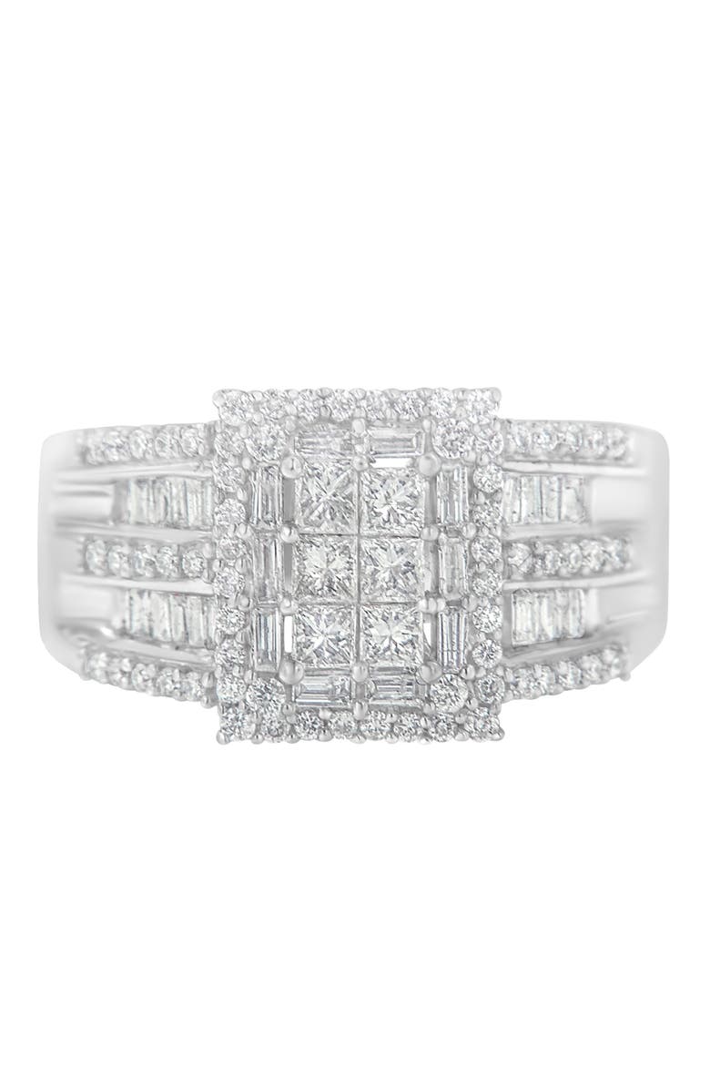 10K White Gold 1.0 Cttw Diamond Cluster Ring, Main, color, White