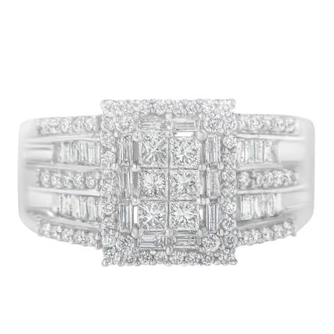 10K White Gold 1.0 Cttw Diamond Cluster Ring