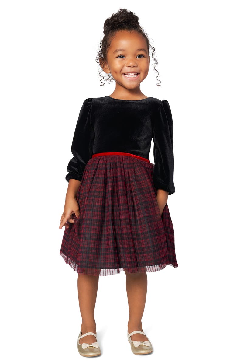 Pippa & Julie Kids' Velvet Ballerina Dress with Plaid Skirt, Main, color, 