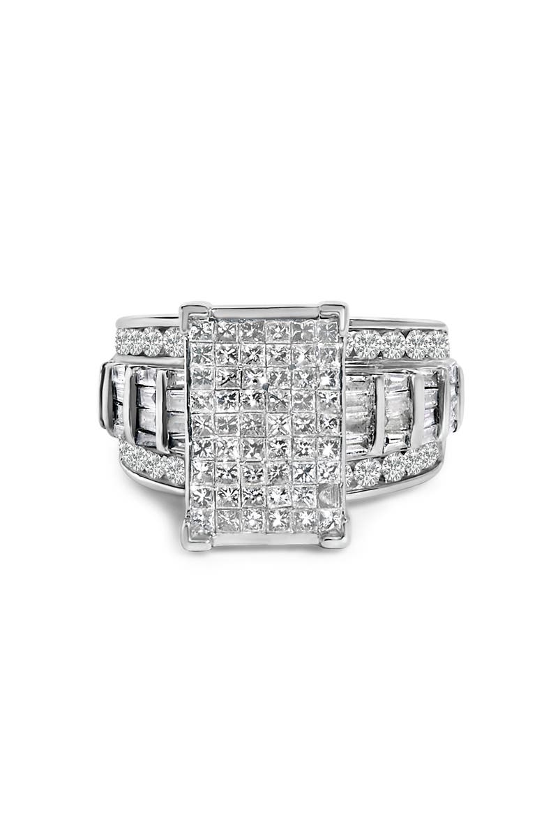 14K Gold 2.0 Cttw Mixed-Cut Diamond Composite Cluster Ring, Main, color, White Gold