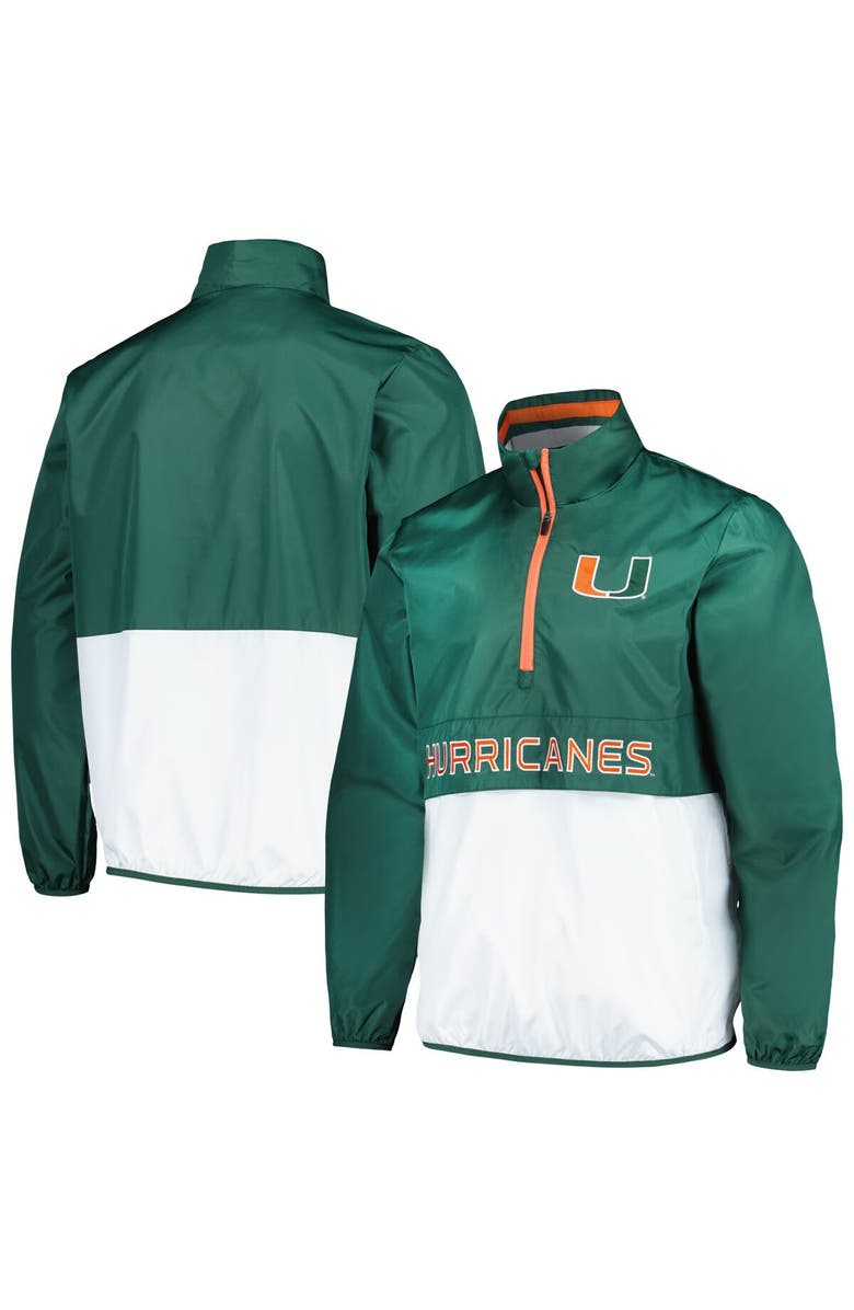 G-III SPORTS BY CARL BANKS Men's G-III Sports by Carl Banks Green Miami Hurricanes Cornerman Half-Zip Top, Alternate, color, 