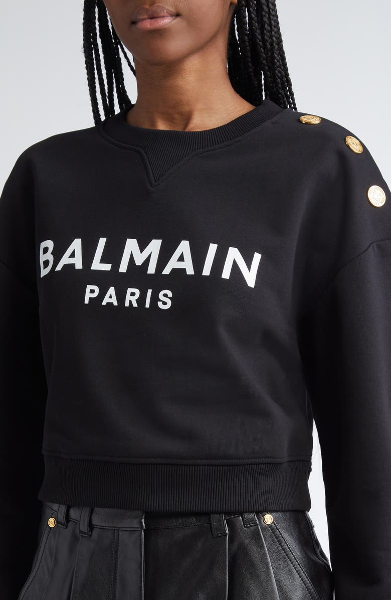 Balmain Crop Logo Graphic Sweatshirt, Alternate, color, Eab Black/ White