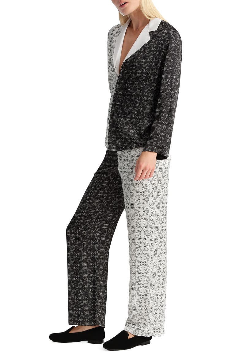 Swn  Monogram Non-gender Long Pajama Set, Alternate, color, Black & White