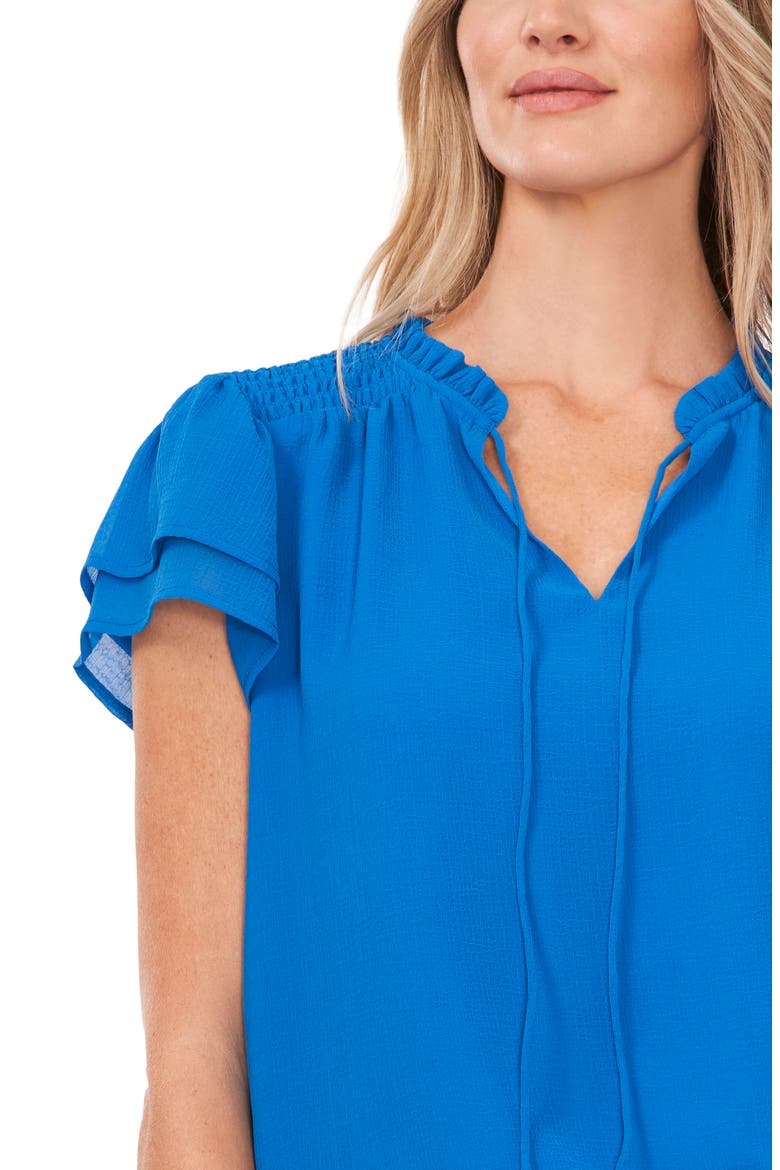 Smocked Shoulder Blouse, Alternate, color, OCEAN BLUE