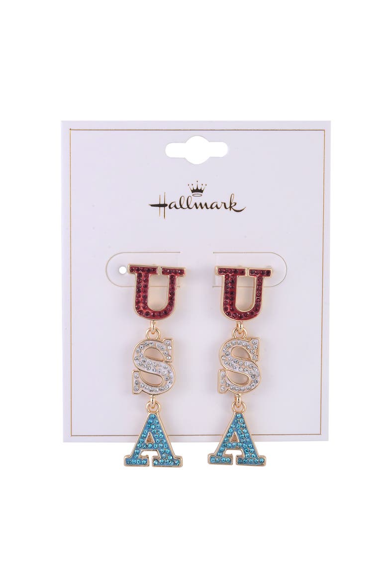 Red, White and Blue USA Linear Earrings, Alternate, color, Red