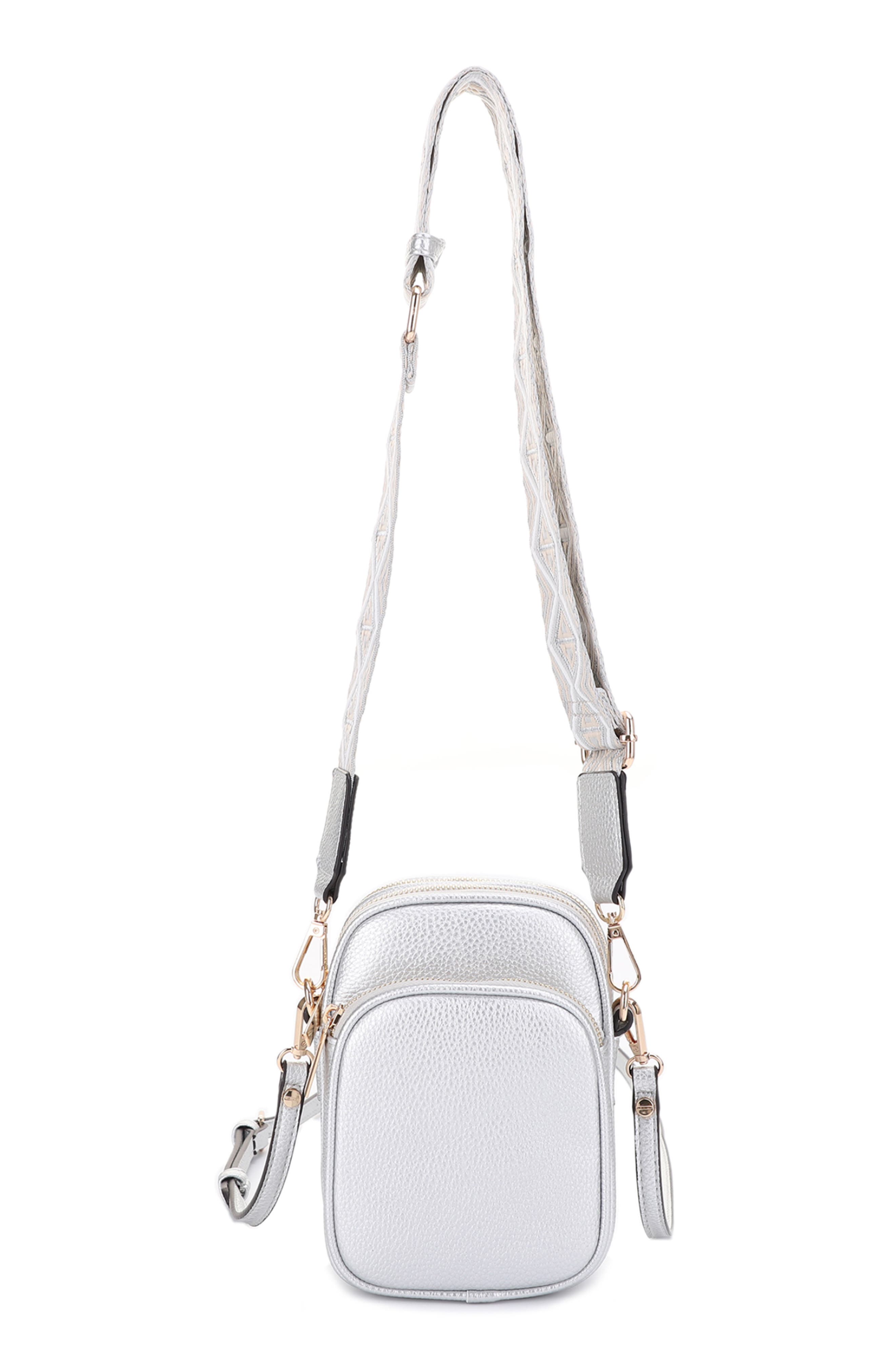 Mali + Lili Josephine Vegan Leather Crossbody Bag in Silver/tri 