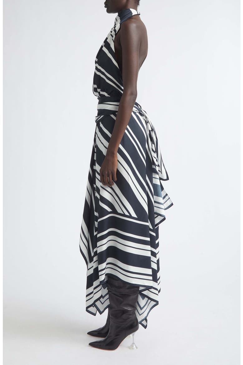 Marin Stripe Scarf Halter Midi Dress, Alternate, color, BLACK/ WHITE STRIPE