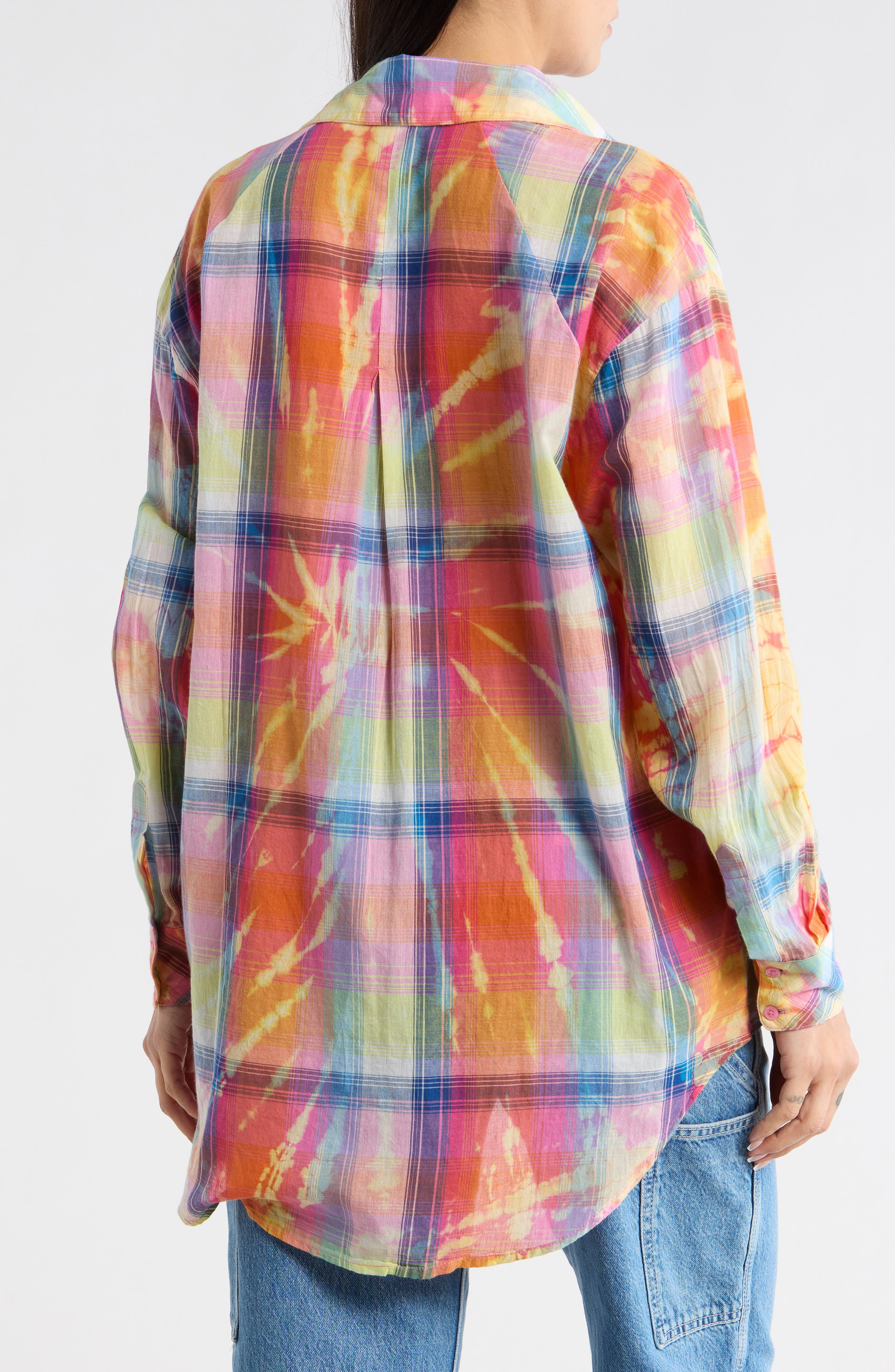 Oversize Plaid Button-Up Shirt - image 2