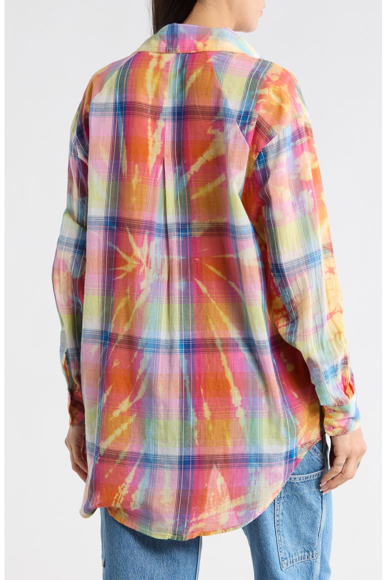 Oversize Plaid Button-Up Shirt, Alternate, color, ORANGE