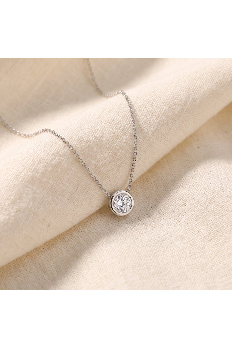 1Ct Certified Bezel Round Cut Diamond Pendant 14k Gold 18" Necklace Lab Grown, Alternate, color, White Gold
