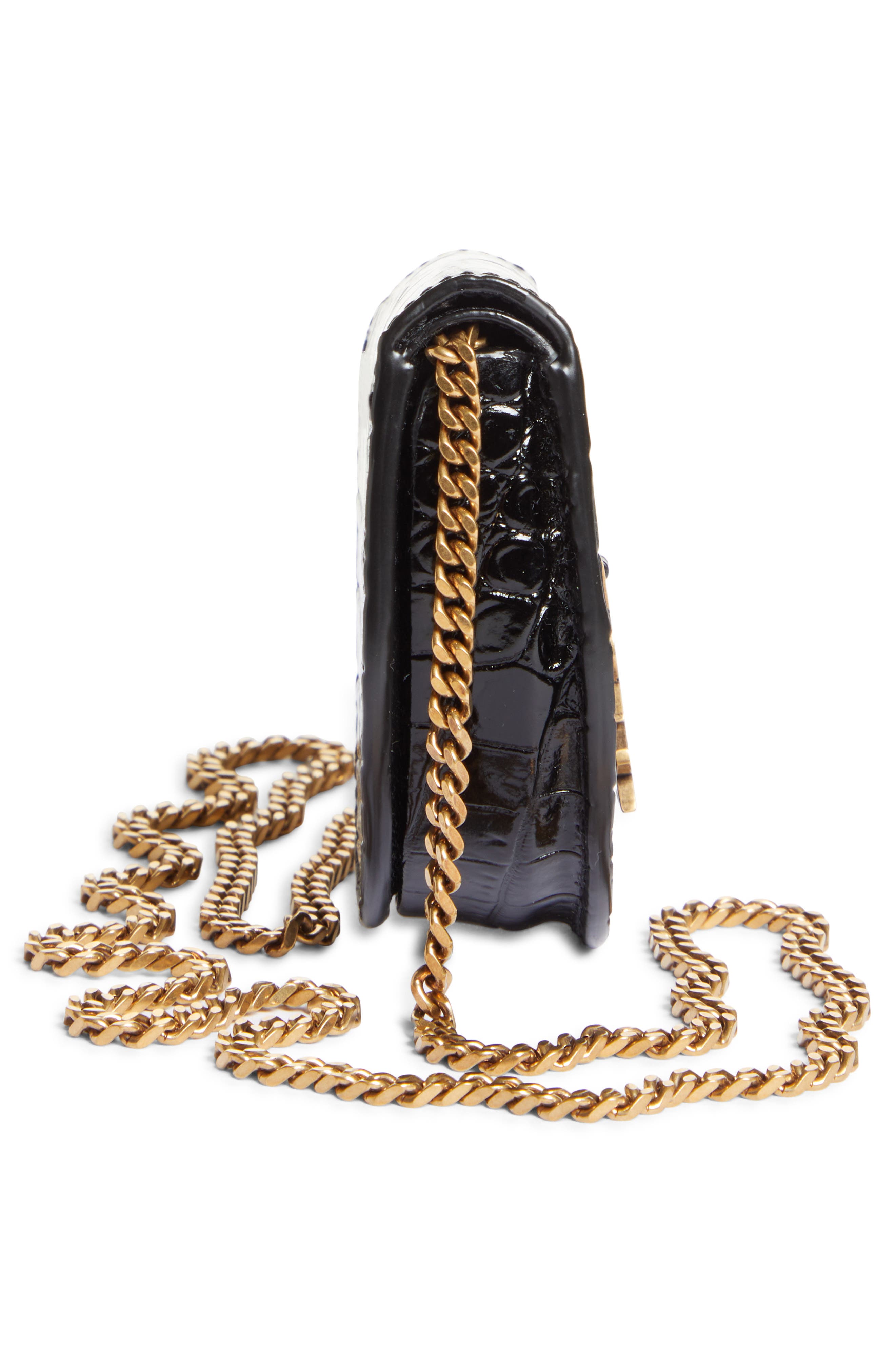 Saint Laurent Baby Kaia Croc Embossed Leather Crossbody Bag, Alternate, color, 