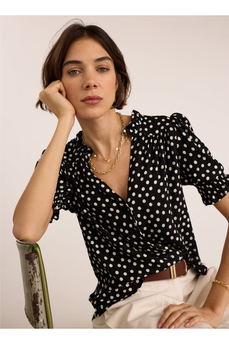 Nolan Polka Dot V-Neck Blouse, Alternate, color, Black Polka