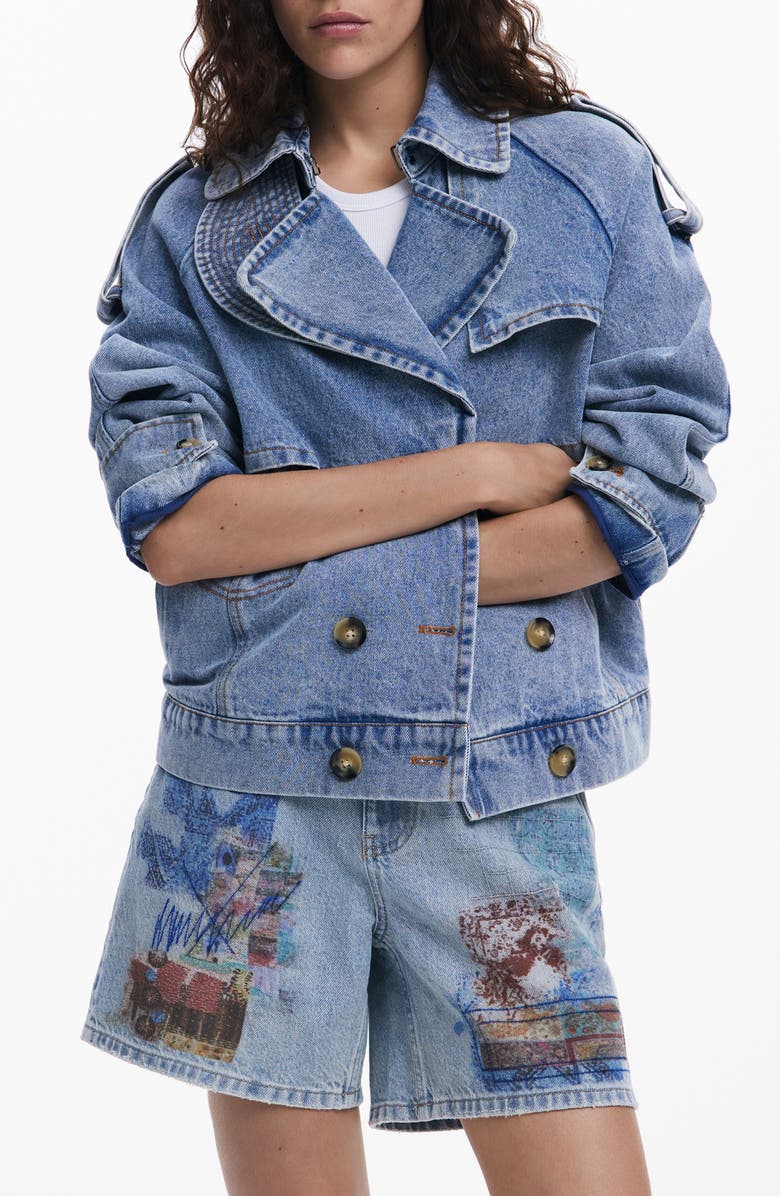 Desigual Oversize Denim Trucker Jacket, Main, color, Light Blue