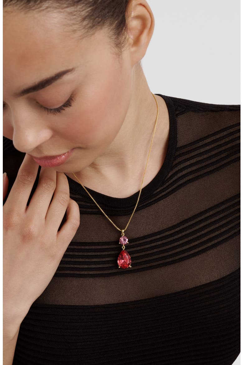 Tearsa Crystal Teardrop Pendant Necklace, Alternate, color, GOLD TONE / PINK MULTI CRYSTAL