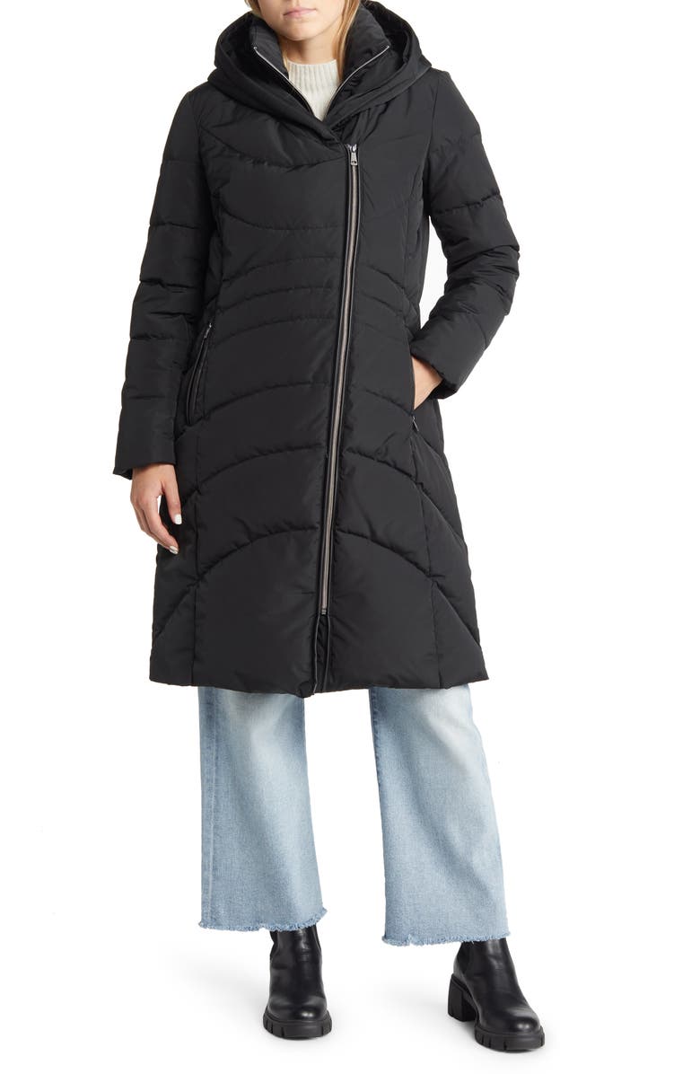 Cole Haan Signature Hooded Taffeta Down Coat with Bib & Faux Fur Trim, Alternate, color,