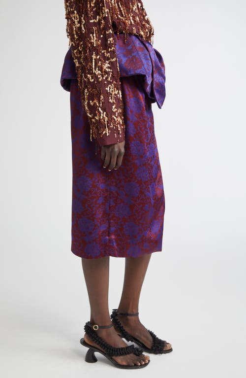 Dries Van Noten Santi Archive Floral Jacquard Satin Peplum Skirt In Blue