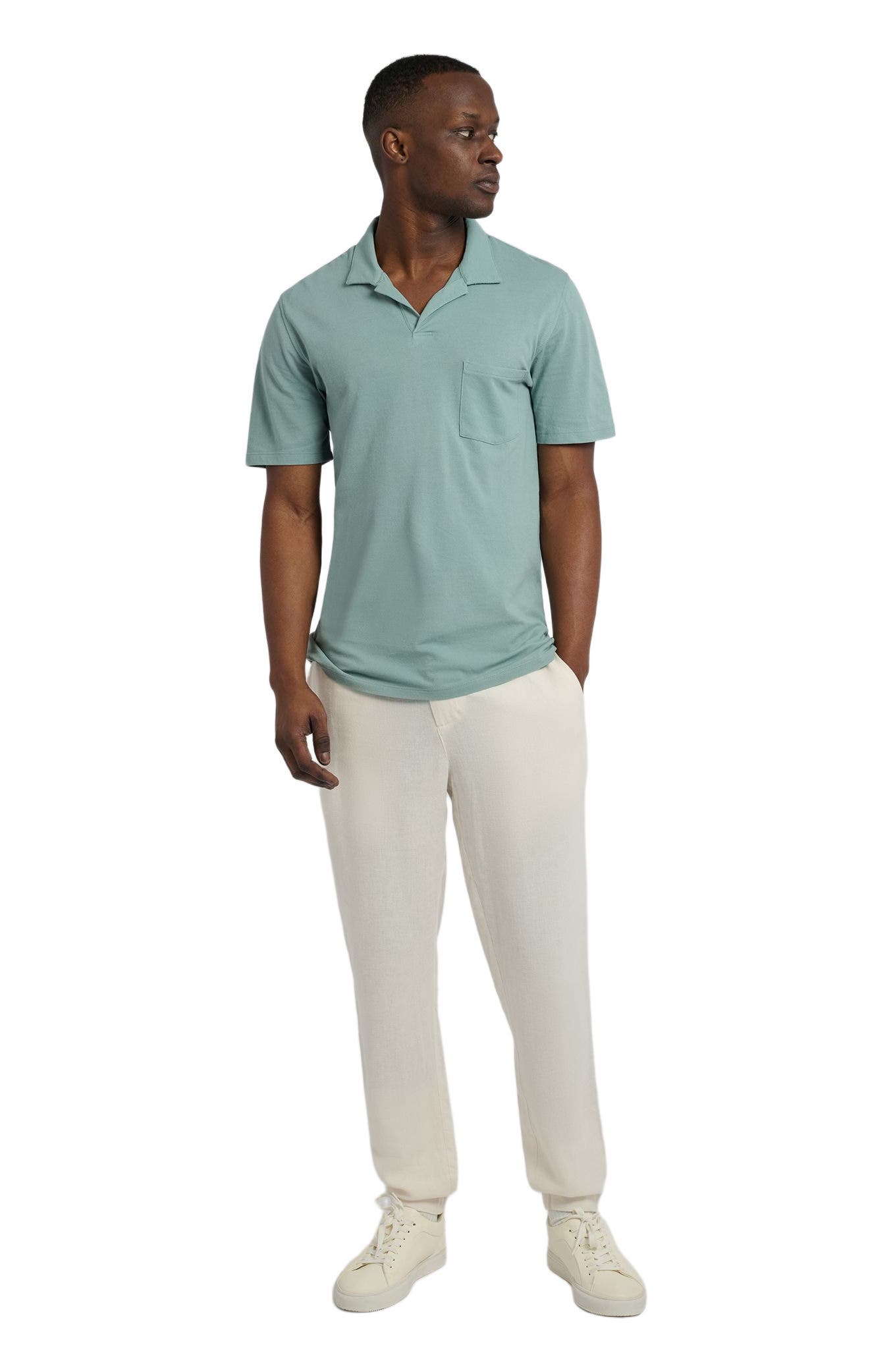 Button Front Elastic Linen Pant