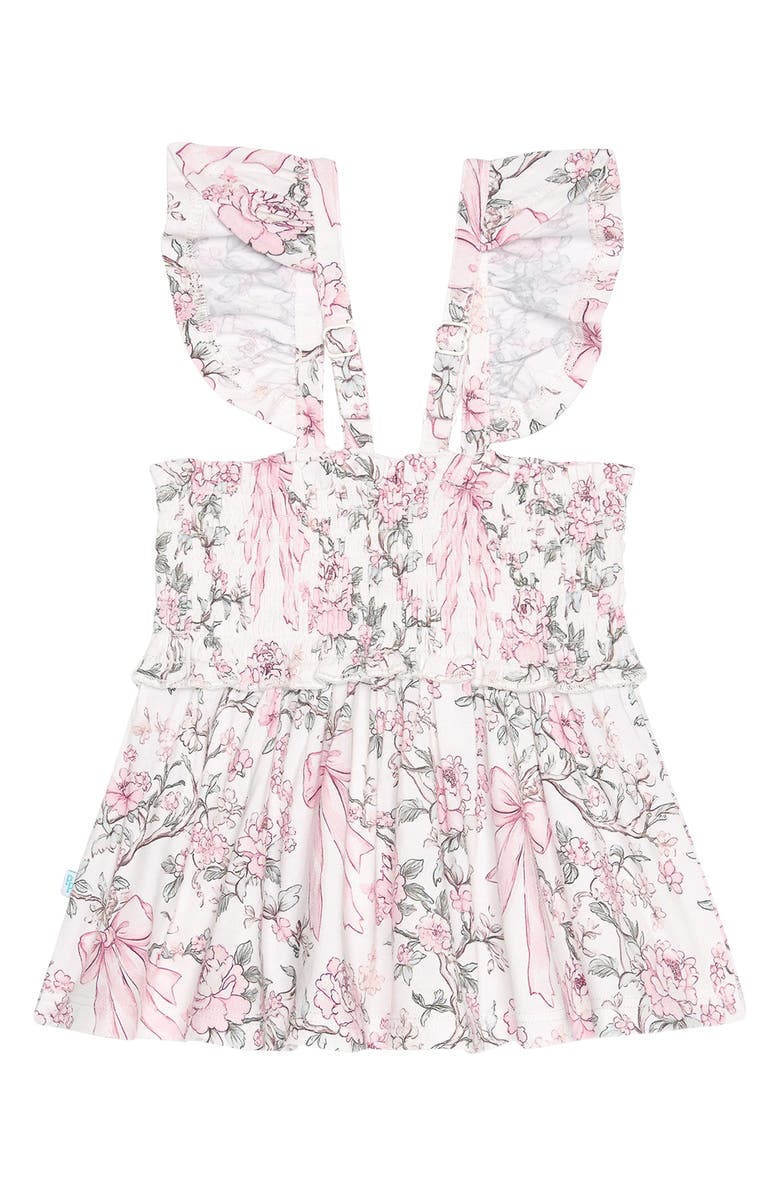 Posh Peanut Flutter Sleeve Smocked Bodice Peplum Top & Bloomers Set, Alternate, color, Light/ Pastel Pink