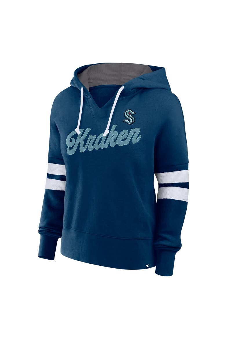 Women's Fanatics Deep Sea Blue Seattle Kraken Seize Fleece Pullover Hoodie, Alternate, color, Navy