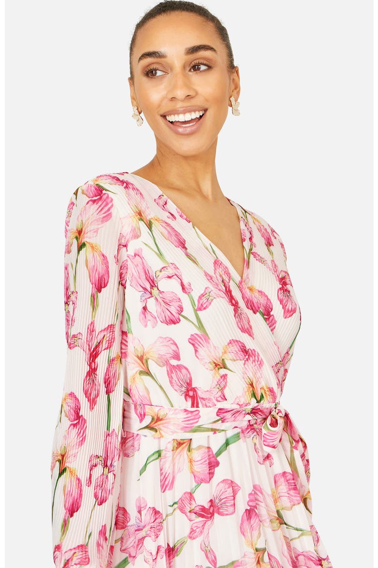 Orchid Floral Pleated Wrap Maxi Dress, Alternate, color, Ivory