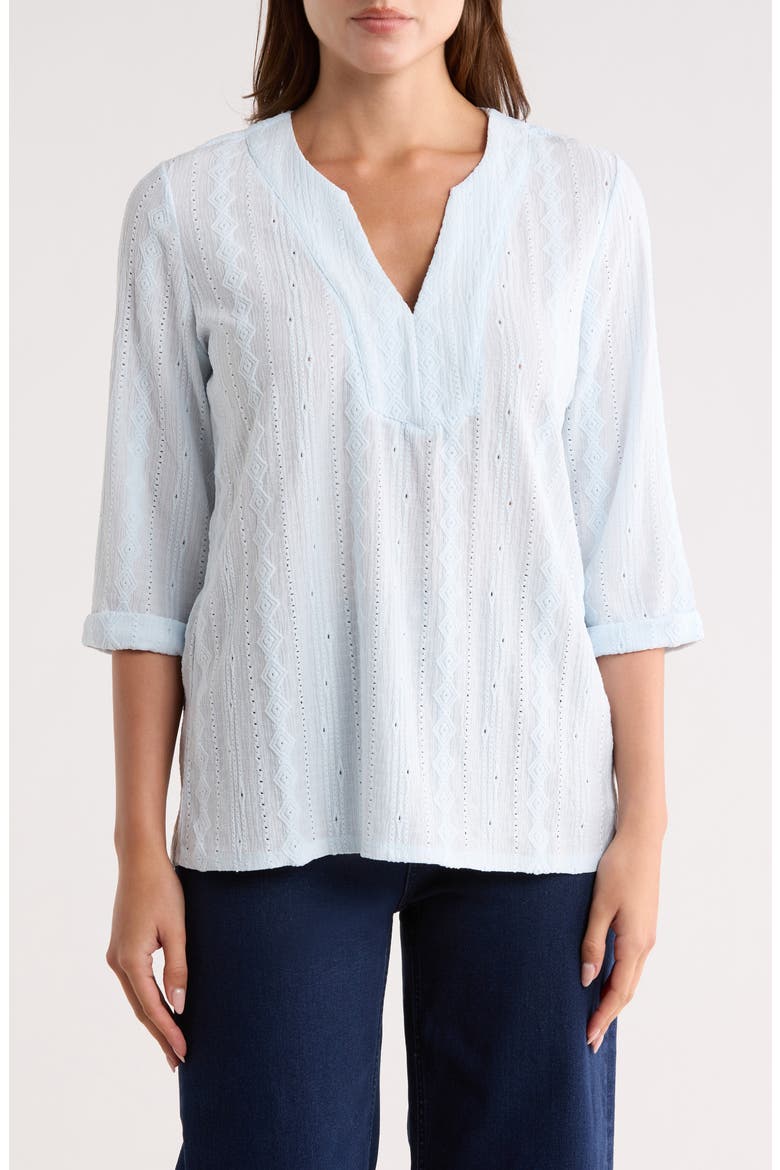 Embroidered Eyelet Popover Blouse, Main, color, PALE SKY