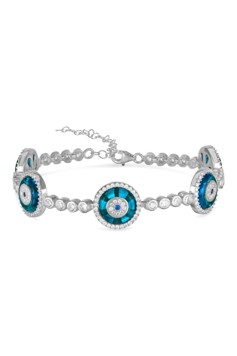 Evil Eye Station Tennis Bracelet, Main, color, SILVER
