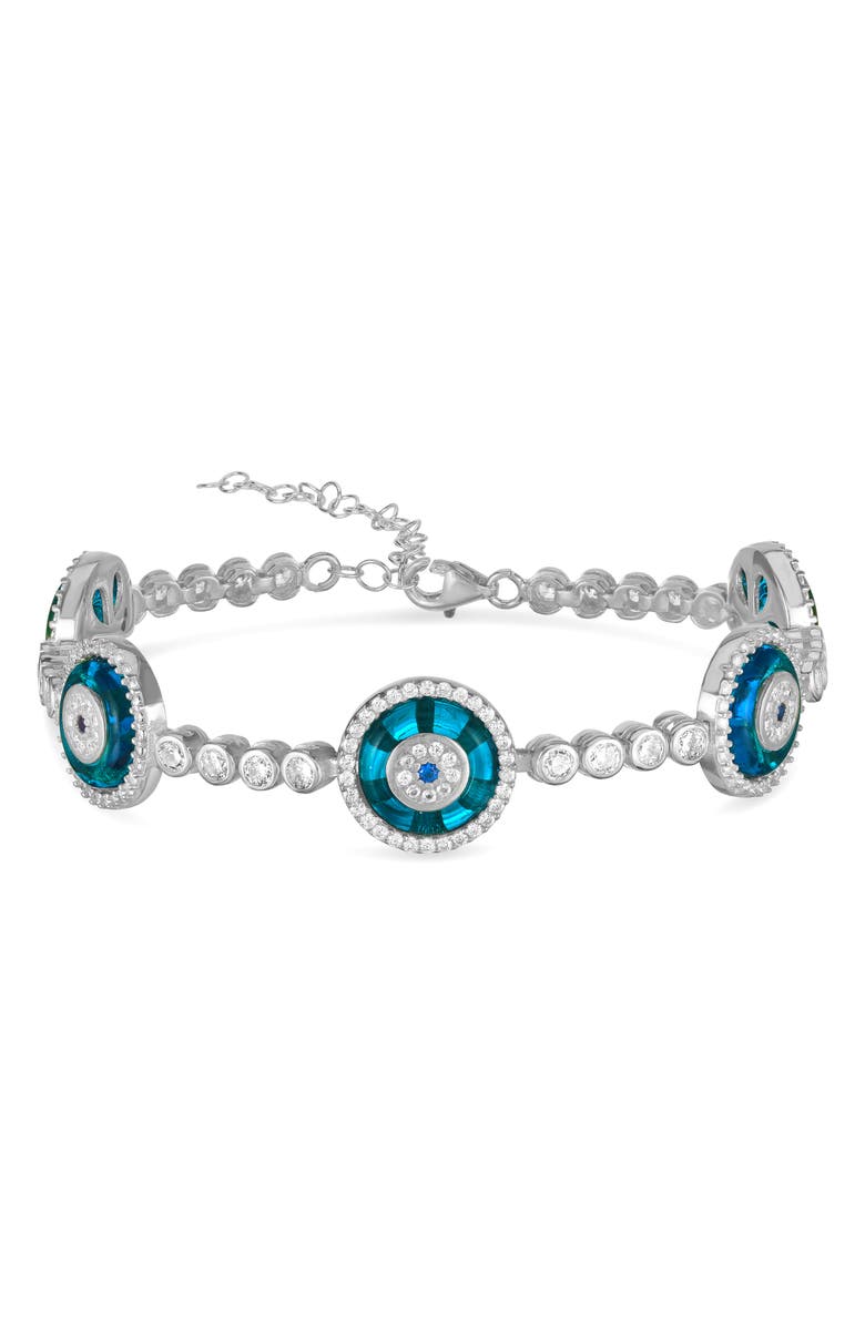 SPHERA MILANO Evil Eye Station Tennis Bracelet, Main, color, Silver