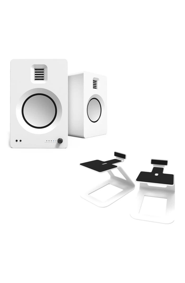 Kanto TUK Premium Powered Speakers with SE6 Elevated Desktop Speaker Stands, Alternate, color, White