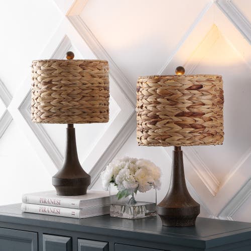 Jonathan Y Theodore 21" Rustic Farmhouse Handwoven Water Hyacinth/resin Led Table Lamp, Brown Wood F In Brown Wood Finish