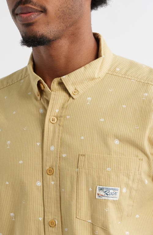 Rvca Exotica Stripe Embroidered Short Sleeve Cotton Button-down Shirt In Yellow