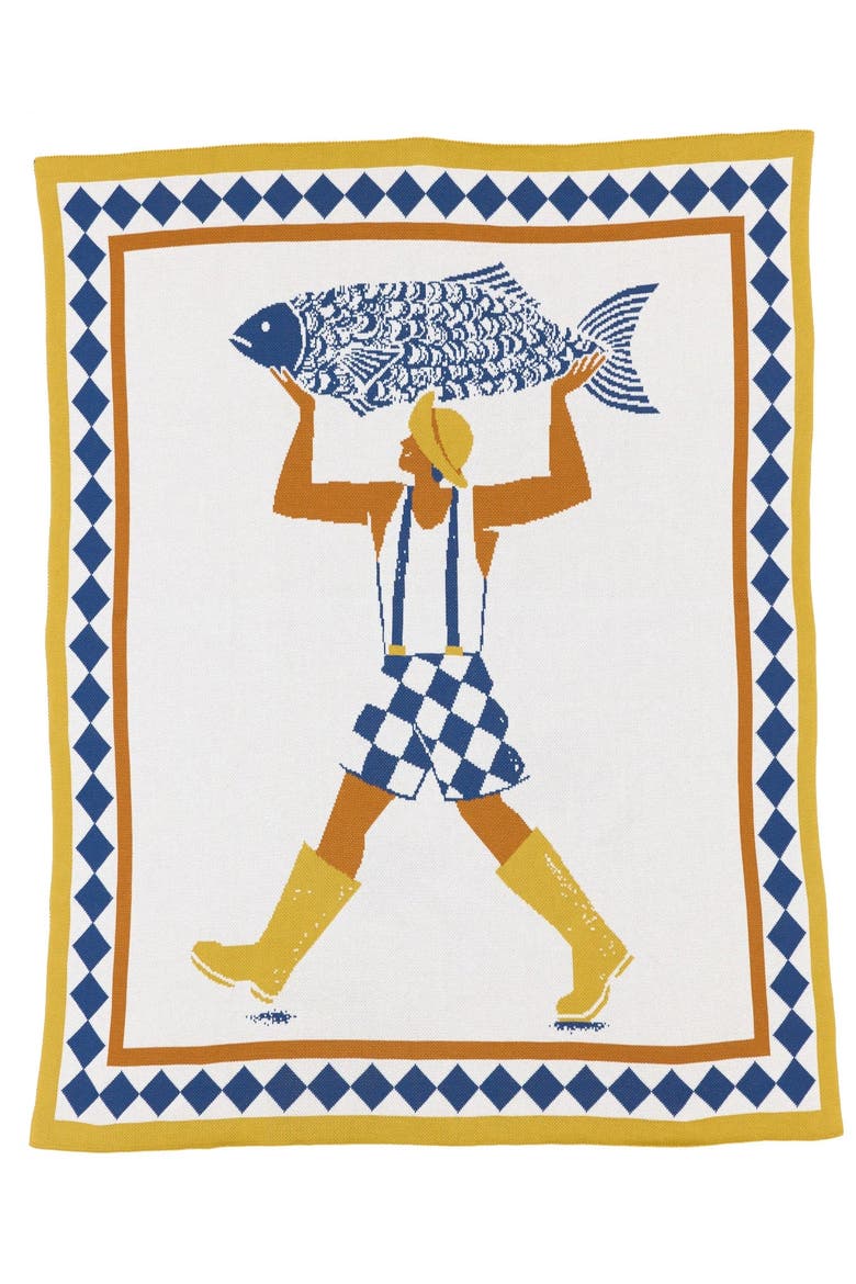 Un Beau Poisson Knit Throw Blanket, Main, color, Sunny Day