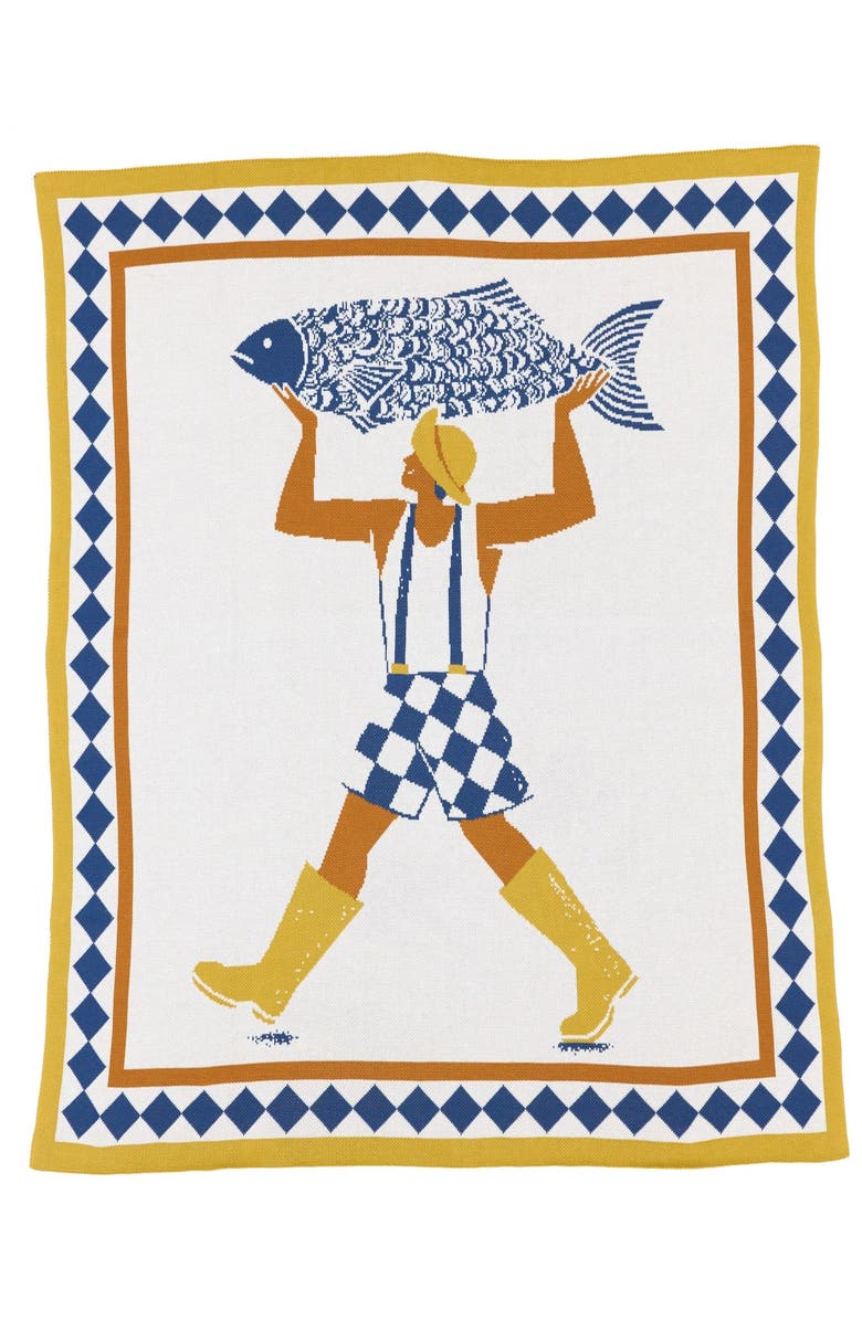 Biquette Un Beau Poisson Knit Throw Blanket, Main, color, Sunny Day