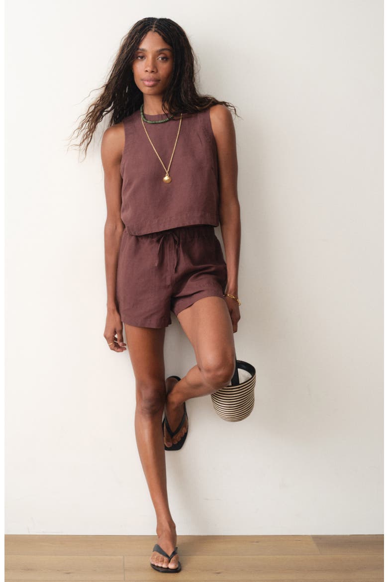 Quinn Sleeveless Linen Blend Crop Top, Alternate, color, CHOCOLATE