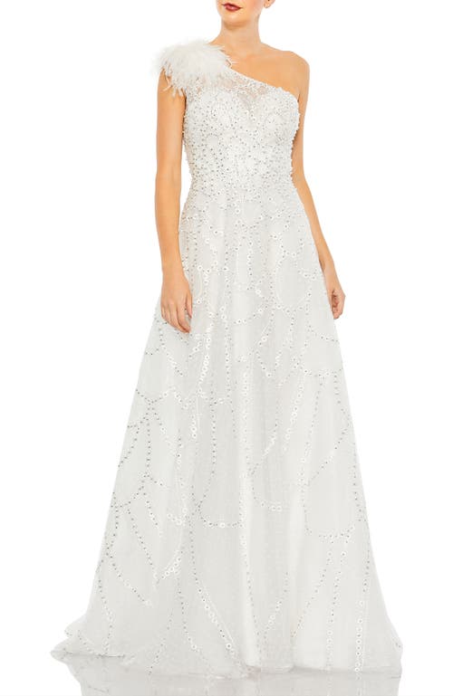Mac Duggal Embellished One Shoulder A Line Gown In Ivory