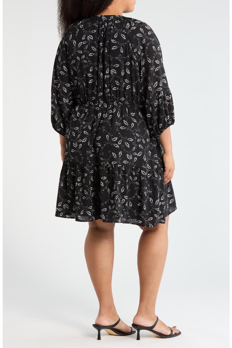 Balloon Sleeve Fit & Flare Dress, Alternate, color, BLACK- IVORY LACE STEMS