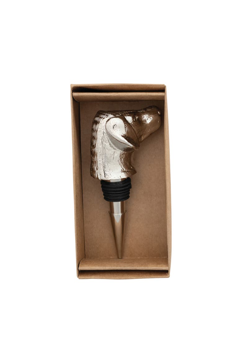 Cast Aluminum Dog Head Bottle Stopper in Kraft Box, Nickel Finish, Alternate, color, Silver