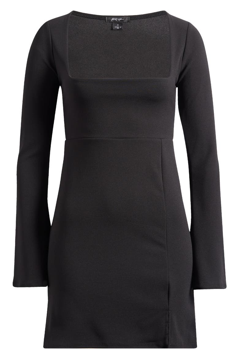 Long Sleeve Square Neck Minidress, Alternate, color, BLACK