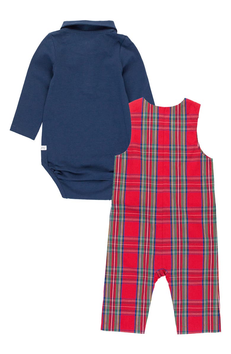 RuggedButts Tis the Season Bodysuit Polo & Plaid Overalls Set, Alternate, color,