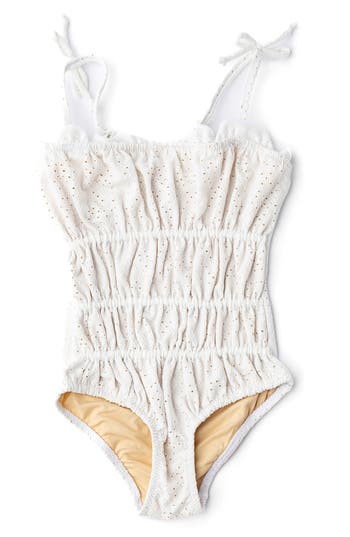 Shade Critters Kids' Eyelet Ruched One-piece Swimsuit In White