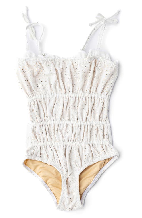 Shade Critters Kids' Eyelet Ruched One-piece Swimsuit In White