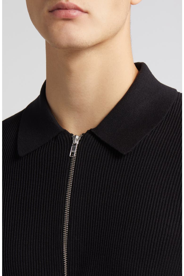 Hansie Zip Ribbed Organic Cotton Sweater Polo, Alternate, color, BLACK