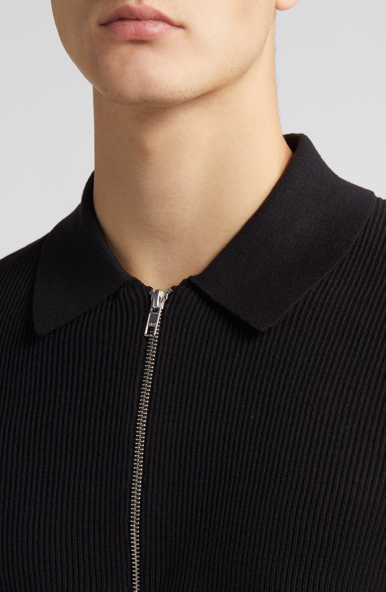 NN07 Hansie Zip Ribbed Organic Cotton Sweater Polo, Alternate, color, Black