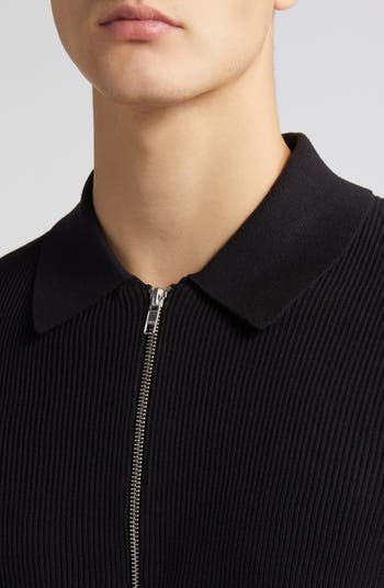 NN07 Hansie Zip Ribbed Organic Cotton Sweater Polo | Nordstrom